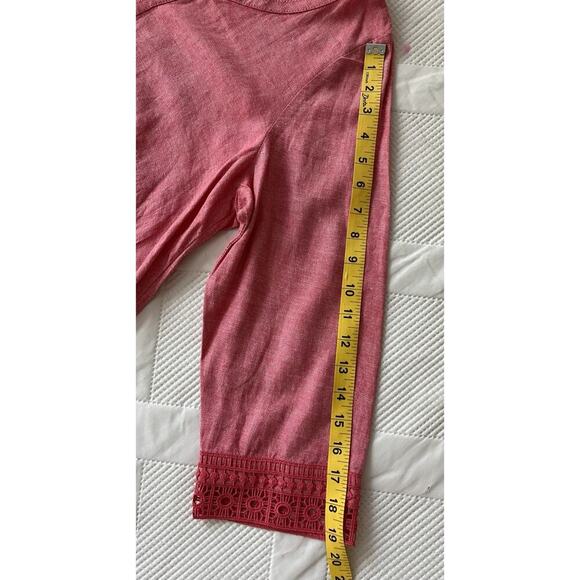 Talbots Women’s Linen Blend Tunic Dress 16W Pink 3/4 Sleeve Crochet Trim - Picture 9 of 9